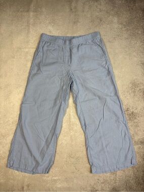 Pure Jill Linen Blend Blue Wide Leg Pants Relaxed Fit Petite